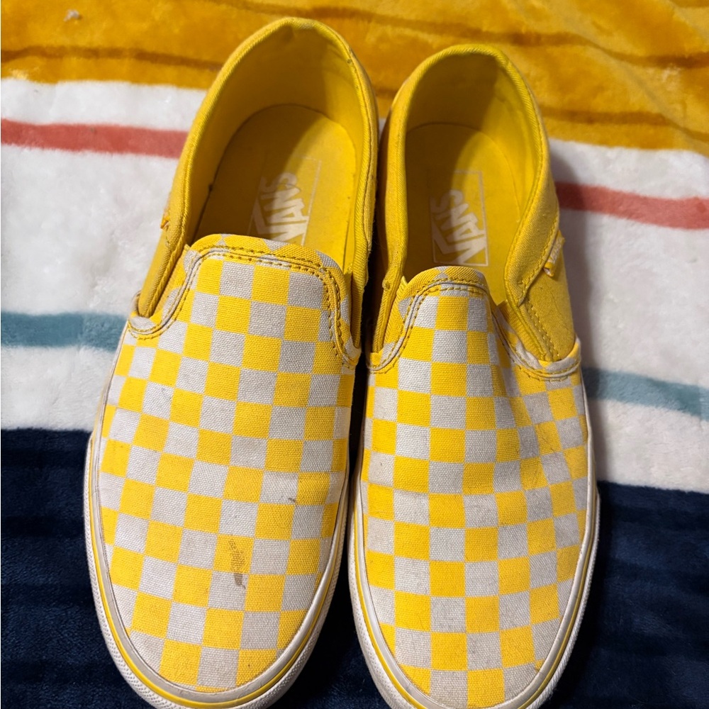 Vans Yellow Checkered Slip-On Shoes